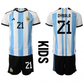 Argentina Paulo Dybala #21 Replika Babytøj Hjemmebanesæt Børn VM 2022 Kortærmet (+ Korte bukser)